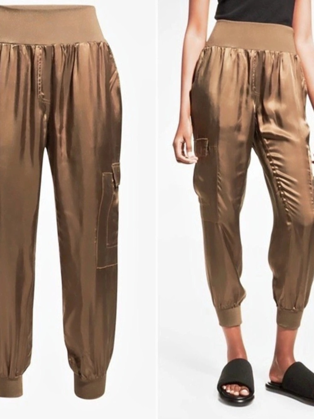 Cinq à Sept Tous Les Jours Giles Satin Cargo Jogger Pants Brown Small